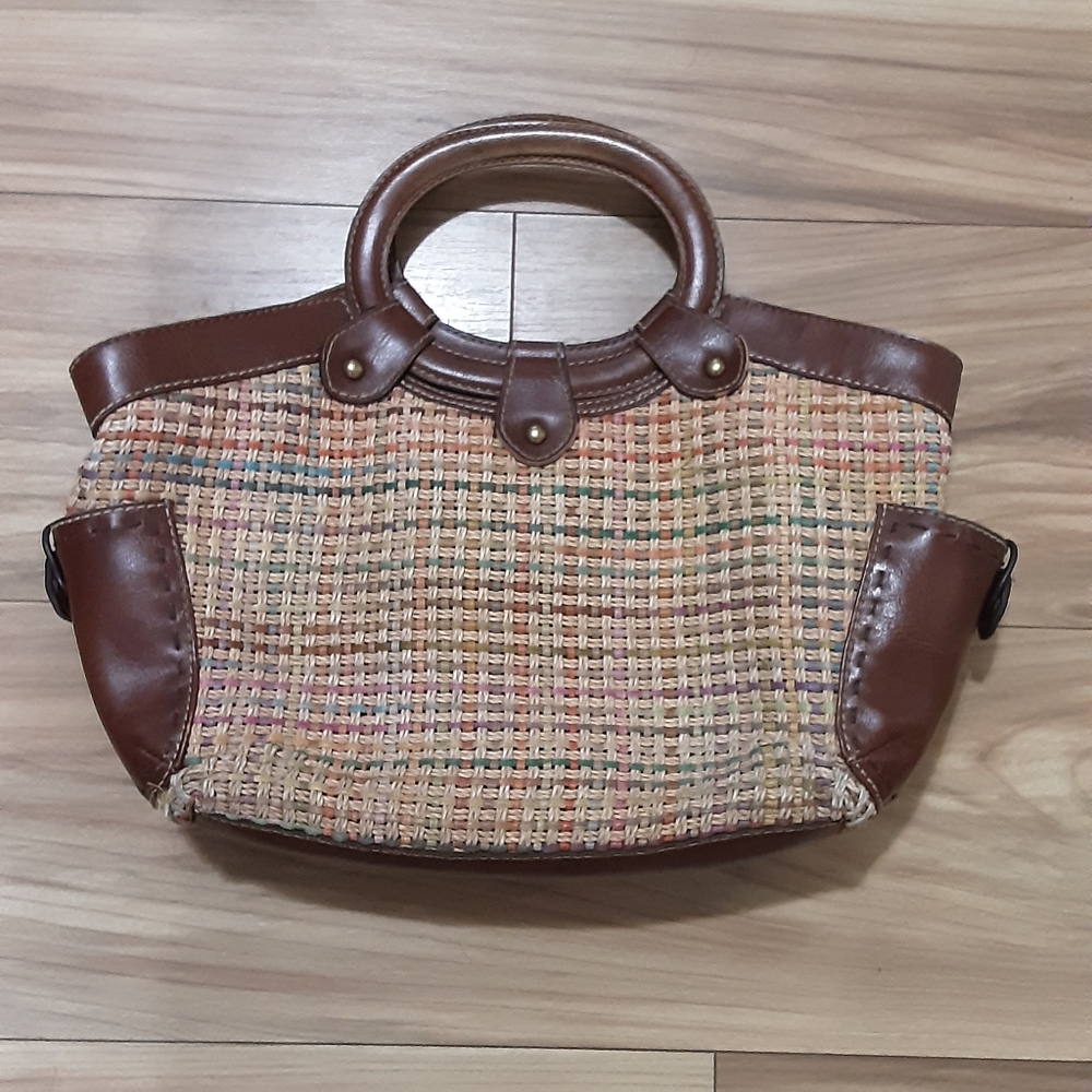 Fossil Leather Trim Multi-colored Woven Bag.